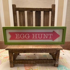 Easter Egg Hunt Sign, Green & Pink Arrow Egg Hunt Decor Sign, Tabletop or Wall